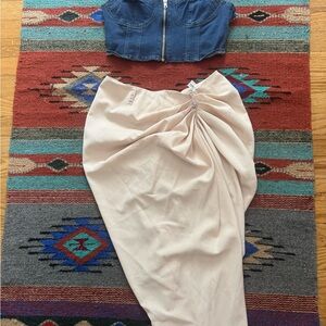 Elegant Cream Skirt and Jean Crop Top